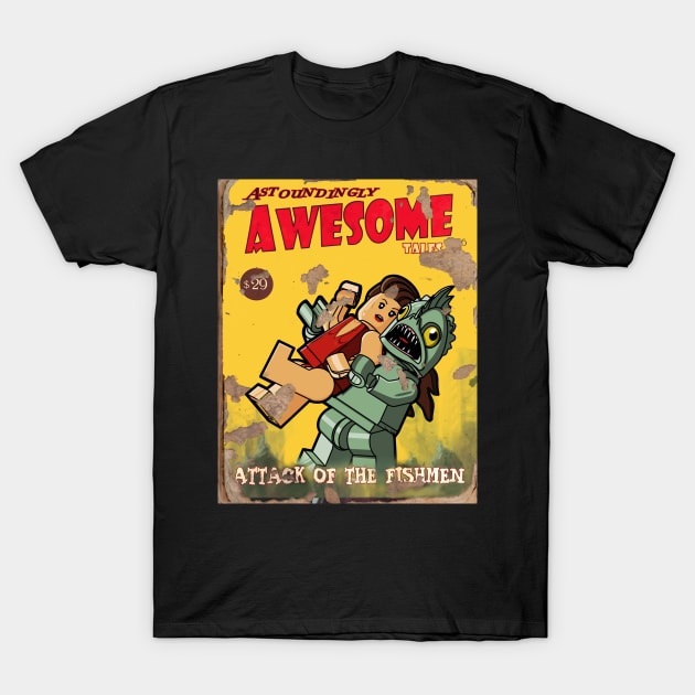 LEGO Fallout "Attack of the Fishmen" Magazine Cover T-Shirt by schultzstudio